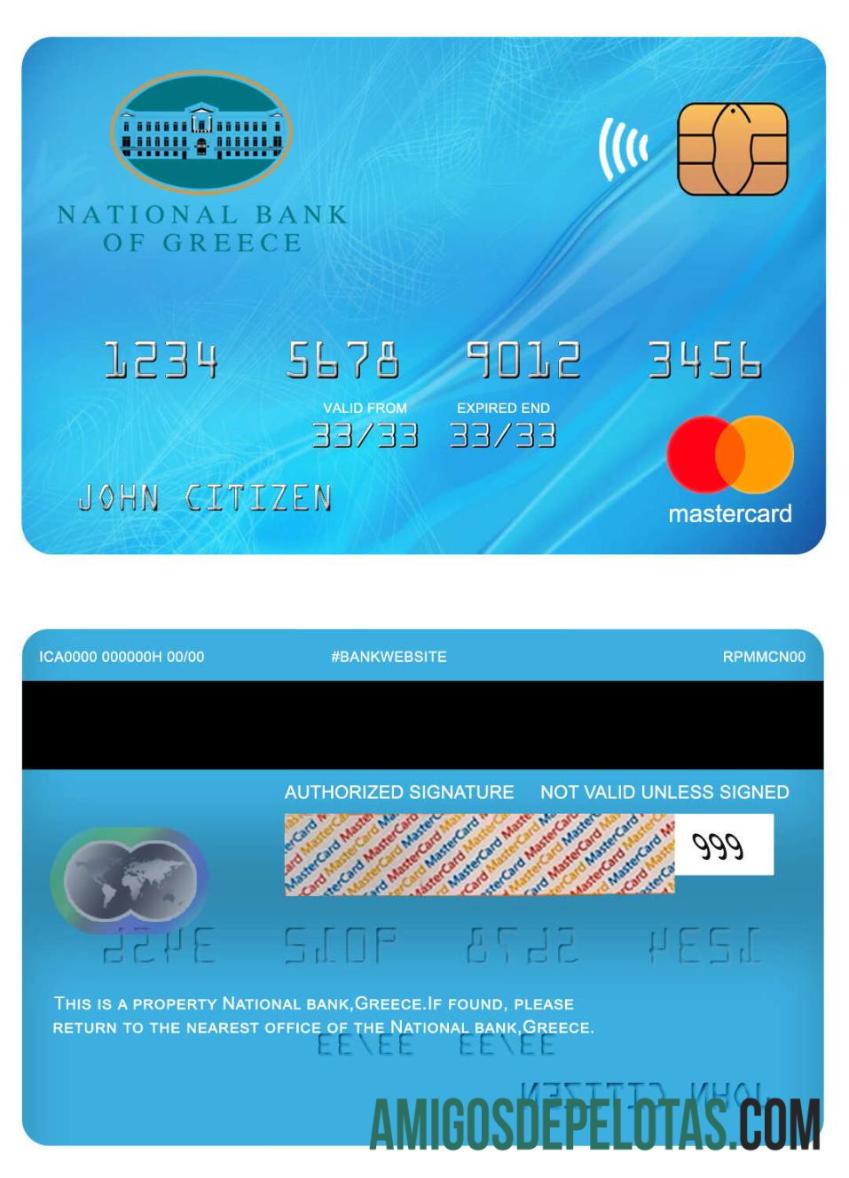 Mastercard do Banco Nacional da Grécia amostra